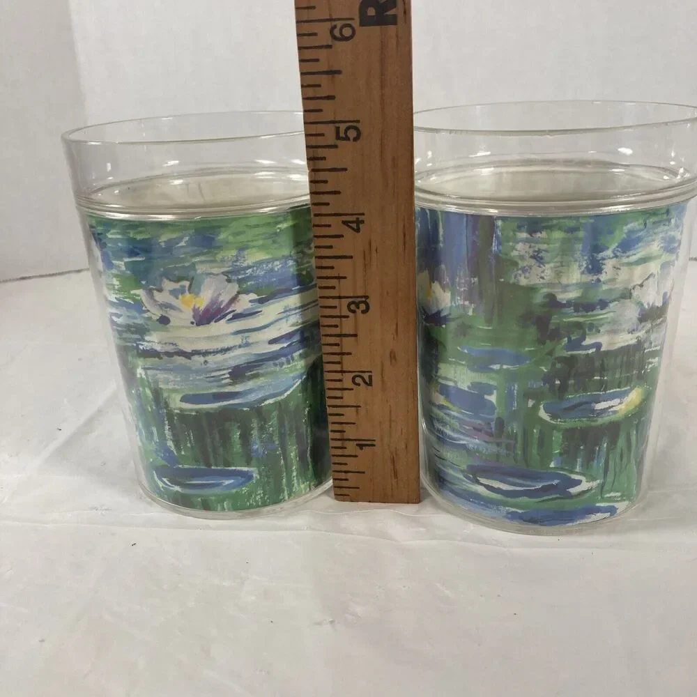 Novelty Crystal Corp Plastic Tumblers Floral Insert 12oz Set Of 2 USA Vintage